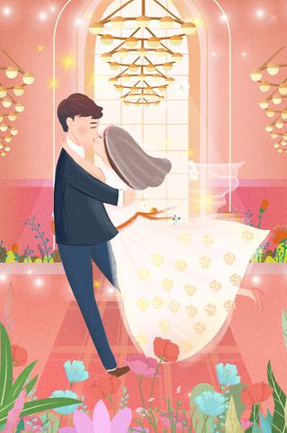 卡通温馨浪漫2月14七夕520情侣拥抱情人节主题插画海报PSD素材