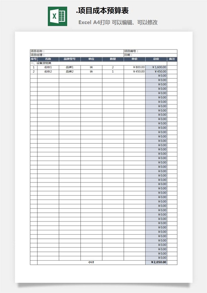 15.项目成本预算表