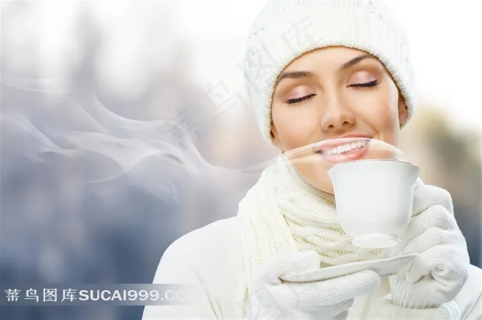 优雅喝茶的美女高清摄影图片