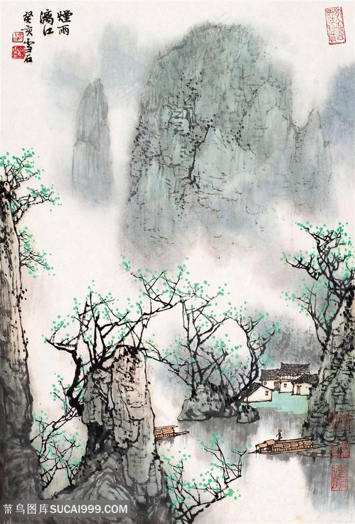 白雪石唯美湖畔山脉高清装饰画