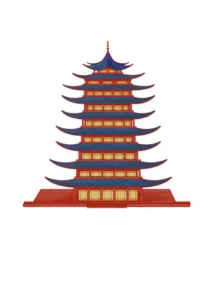 复古中国风国潮古建筑插画手绘高楼古塔AI素材亭子png免抠图