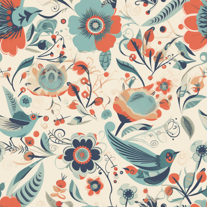 花鸟图，插画风格，无缝贴图，素材