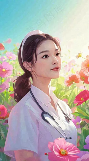 简约天空花草温馨护士医生枝叶插画