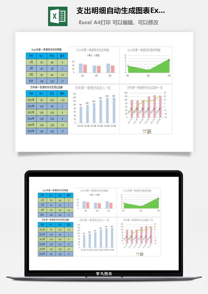 支出明细自动生成图表Excel图表