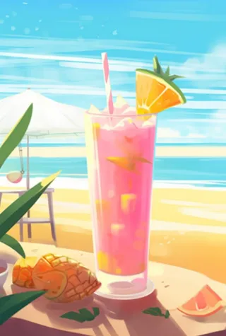 夏日沙滩饮料天空插画背景