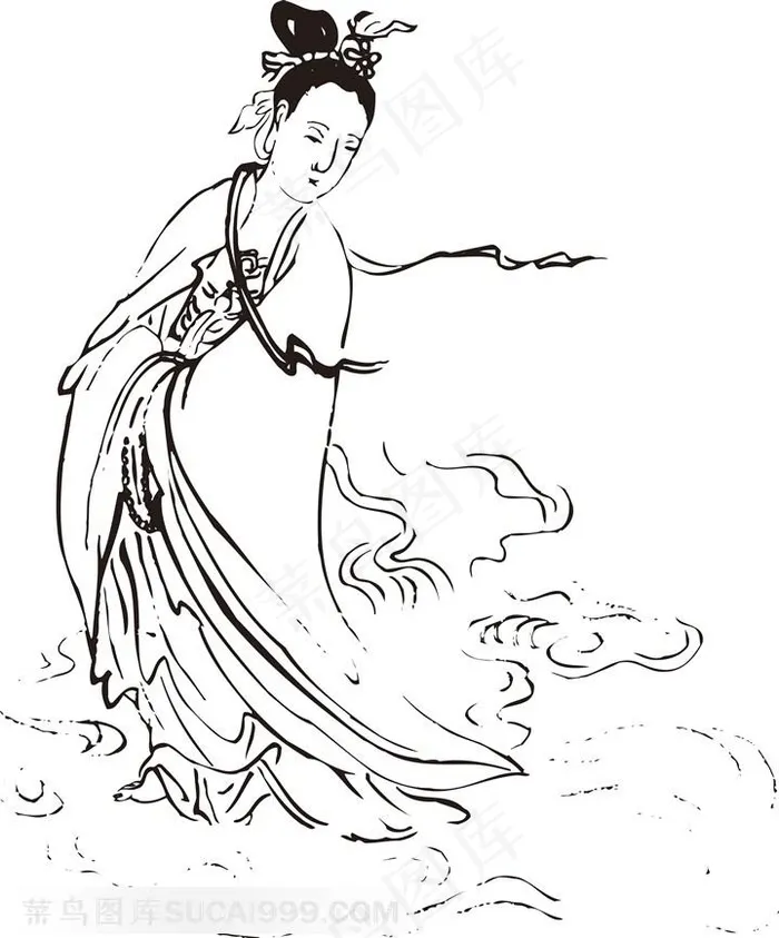 女性手绘线描108罗汉矢量PNG图片