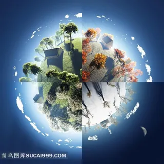 绿色世界极坐标-地球一年四季变化高清图片