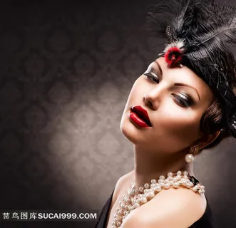 戴珍珠项链的红唇美女特写摄影高清图片 戴珍珠项链的红唇美女特写摄影高清图片