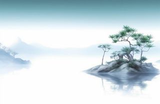 中国山水竹子水墨画绿色背景