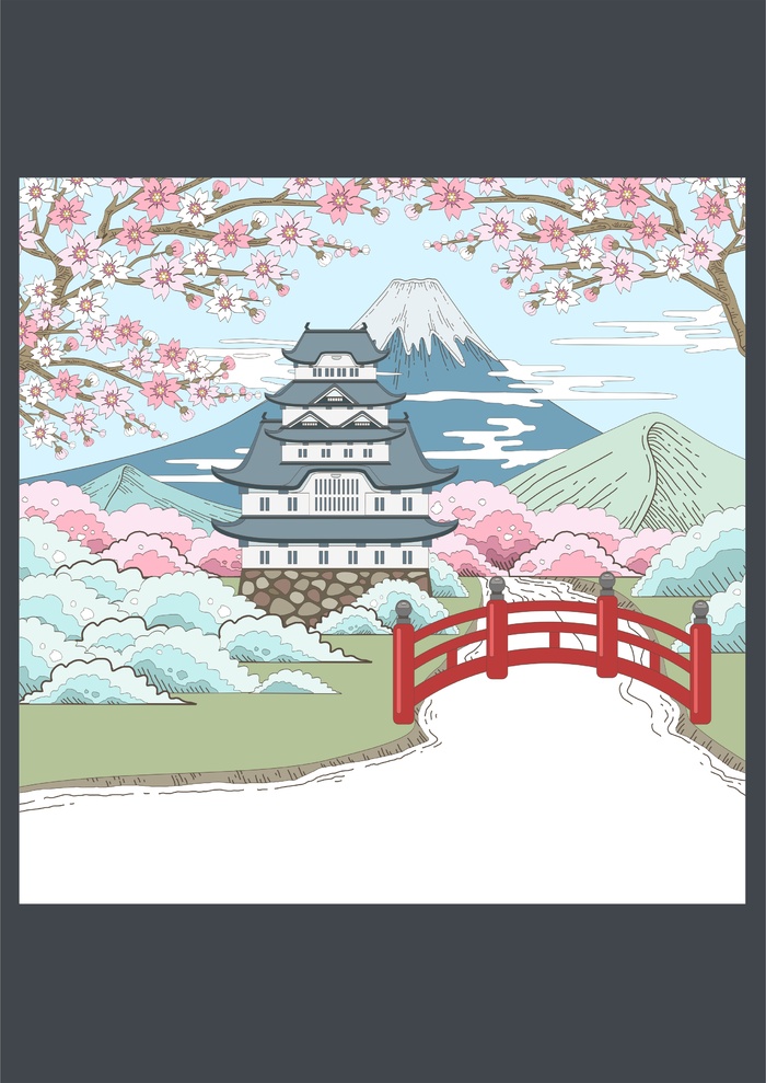 日本富士山旅游胜地樱花