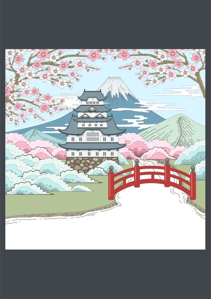 日本富士山旅游胜地樱花
