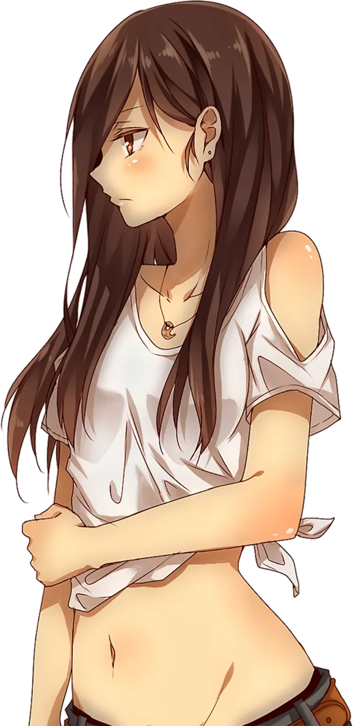 棕色长发女孩白T恤人物