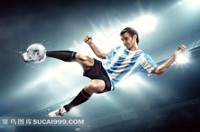跳起来抽射的足球运动员