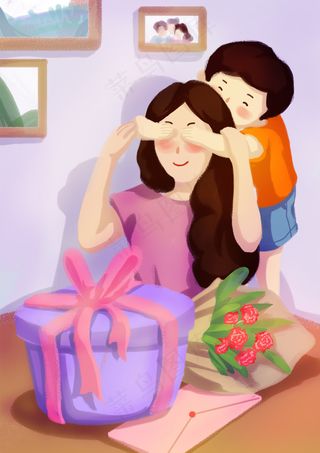 卡通手绘母亲节插画漫画素材