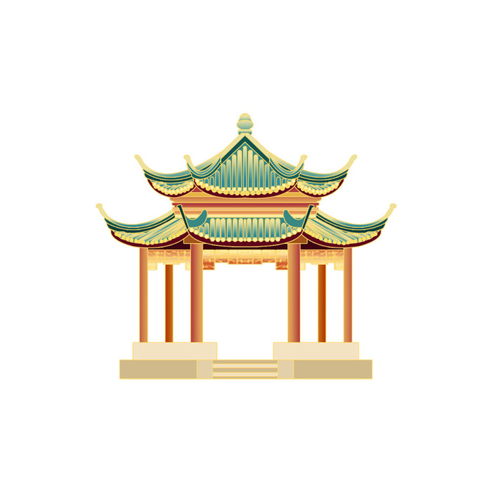 复古中国风国潮古建筑插画手绘高楼古塔PSD素材亭子png免抠图