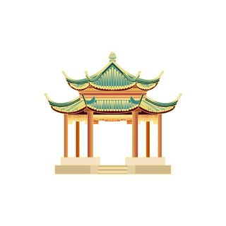 复古中国风国潮古建筑插画手绘高楼古塔PSD素材亭子png免抠图