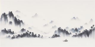 黑白中国风水墨山水写意背景图