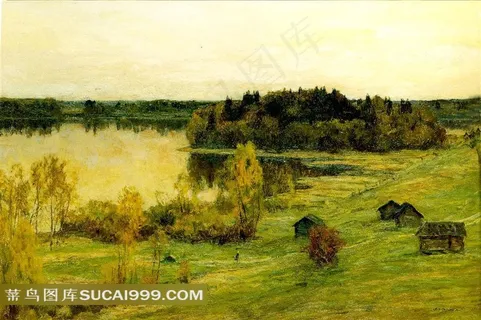 郊外的小村庄油画