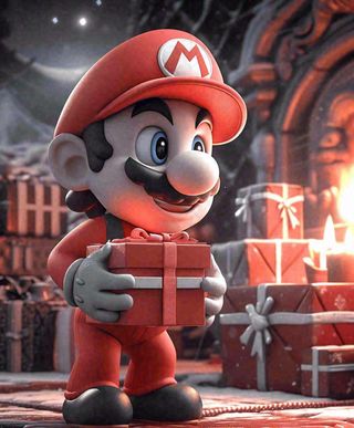 圣诞卡通马里奥，温馨快递员，3D