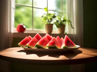 桌上切开的西瓜背景