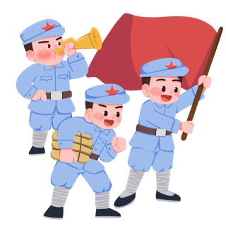 手绘八路军军人建党节建军节爱国插画