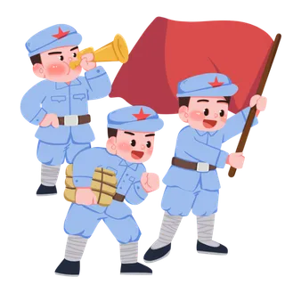 手绘八路军军人建党节建军节爱国插画