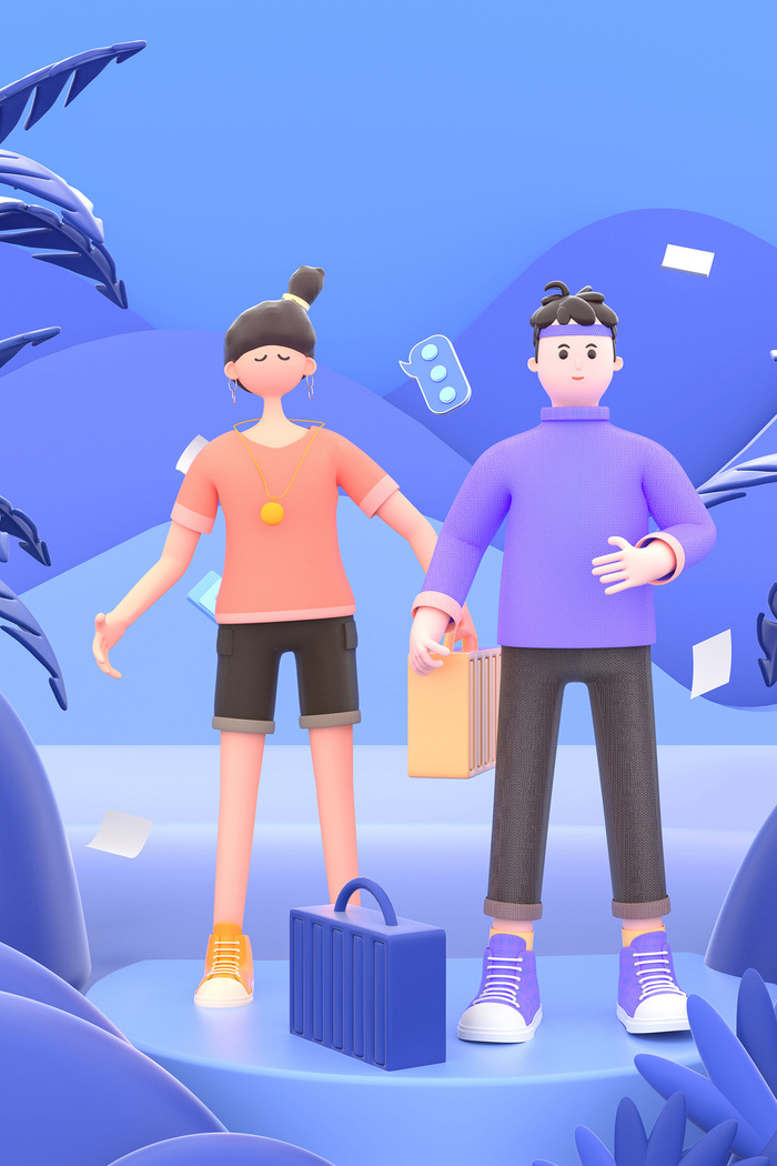 3D商务c4d卡通蓝色立体场景