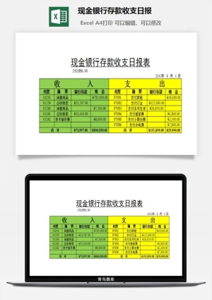 现金银行存款收支日报excel模板预览图