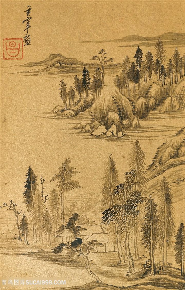 董其昌仿古山水湖光山色图国画图片