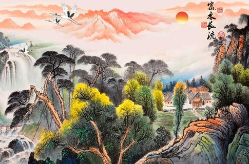 新中式山水背景墙