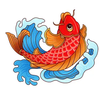 手绘国潮古风喜庆铜钱锦鲤鱼金鱼荷花插画场景装饰PSD设计素