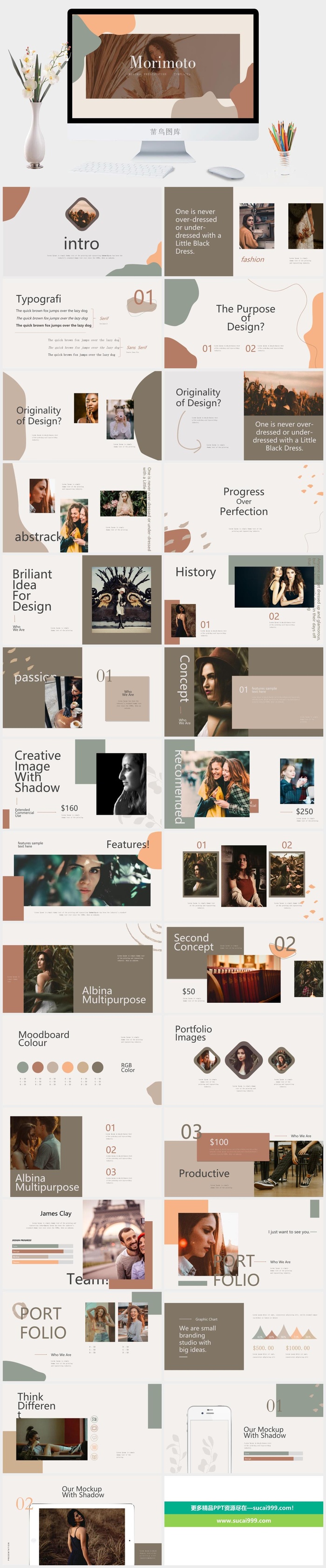 莫兰迪色系极简PPT模板