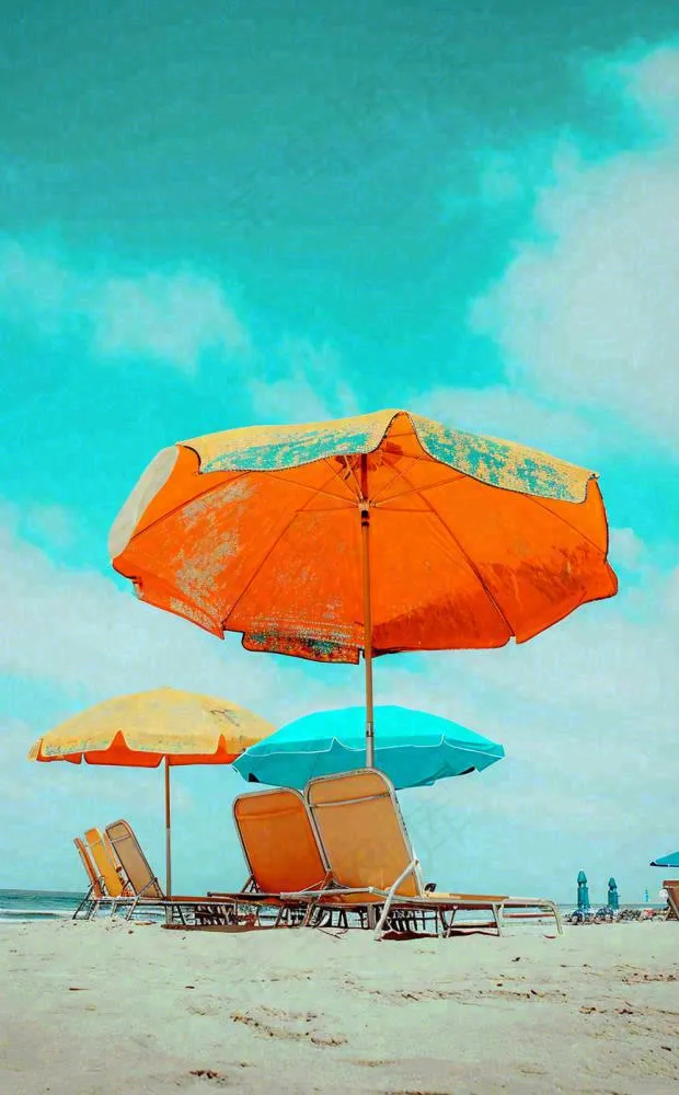 夏日沙滩椅阳光灿烂，夏季暑期海边小暑大暑夏至(864x1392)