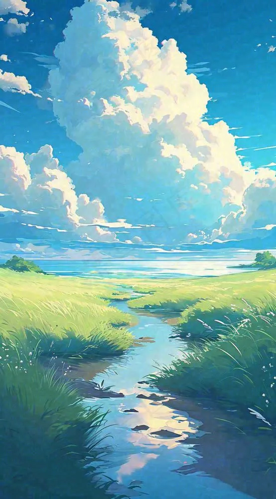 春天河边青草池塘蓝天白云，立春(816x1472)