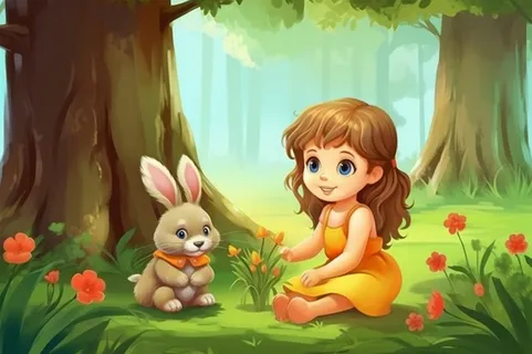 森林女孩兔子背景