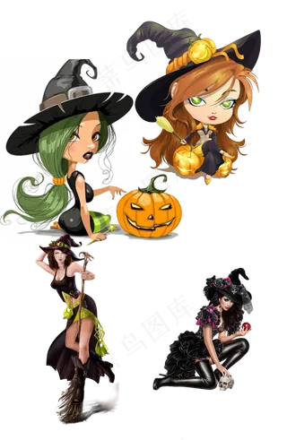 卡通万圣节手绘人物可爱小女孩