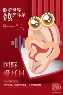 简约国际全国爱耳日保护听力健康医疗公益展板海报素材设计模板 简约国际全国爱耳日保护听力健康医疗公益展板海报素材设计模板