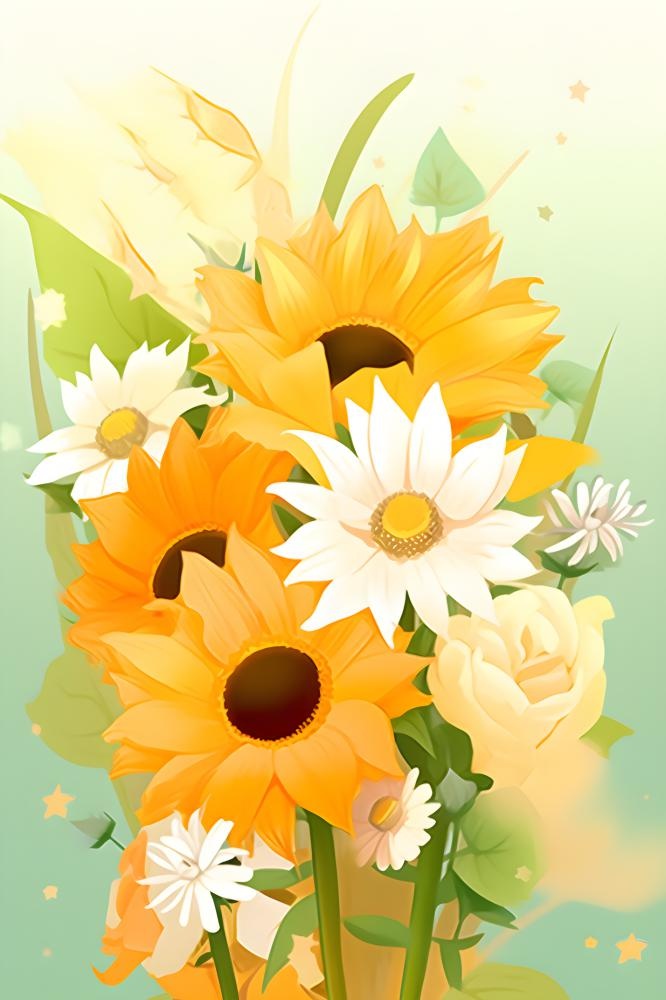 黄色渐变清新鲜花背景(2400x3600)