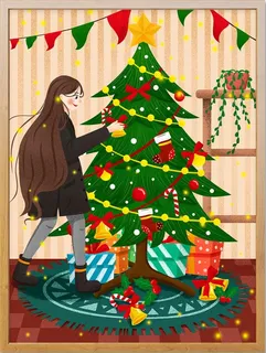 圣诞节插画美女与圣诞树 圣诞节插画美女与圣诞树