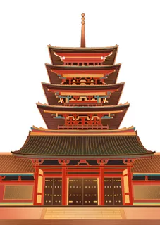 复古中国风国潮古建筑插画手绘高楼古塔PSD素材亭子png免抠图