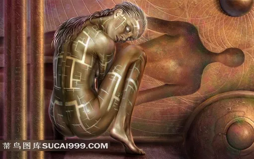 创意辫子裸体美女插画