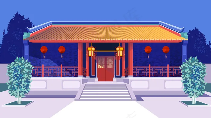 古风建筑插画ai矢量模版下载