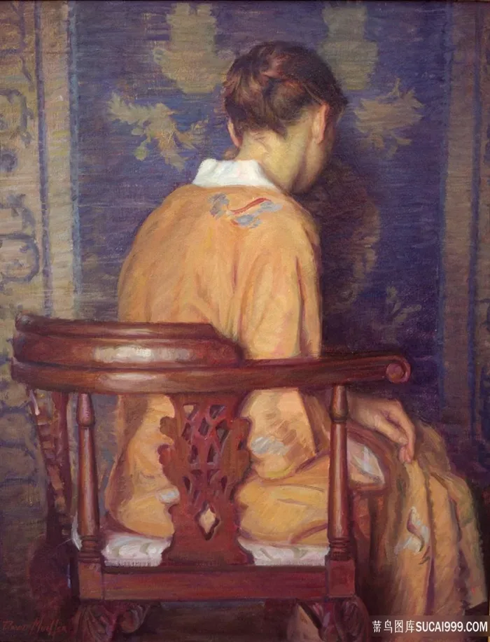 坐在椅子上的妇女油画