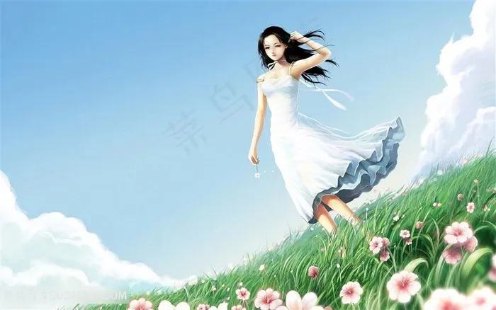 唯美风景少女插画