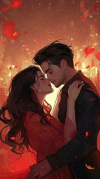 情人节情侣爱情红色爱心玫瑰，亲吻520心形