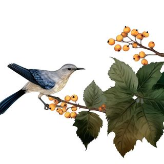 古典手绘百灵鸟枇杷元素