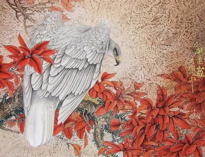 红叶白鹰老鹰工笔画 红叶白鹰老鹰工笔画