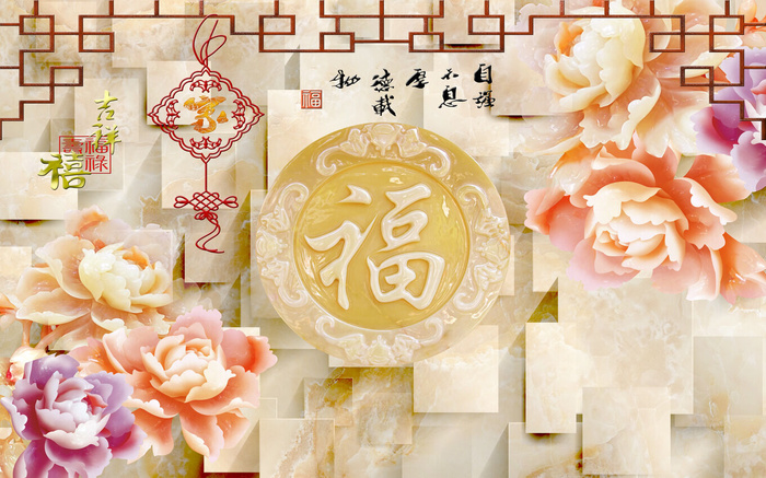 雕塑玉雕背景墙装饰psd模版下载