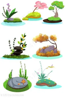 蝴蝶兰 兰草 枫叶 树叶 秋天树叶 落叶 山水植物插画 花卉小草植物插画图片