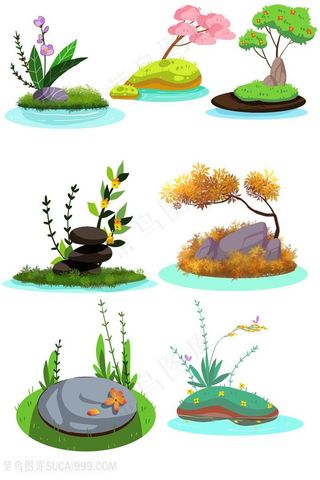 蝴蝶兰 兰草 枫叶 树叶 秋天树叶 落叶 山水植物插画 花卉小草植物插画图片